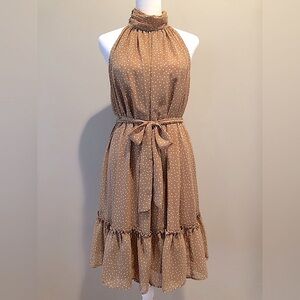 Just…Taylor Sleeveless Dress Fully Lined Tan/White Polka Dot Womens Size 8